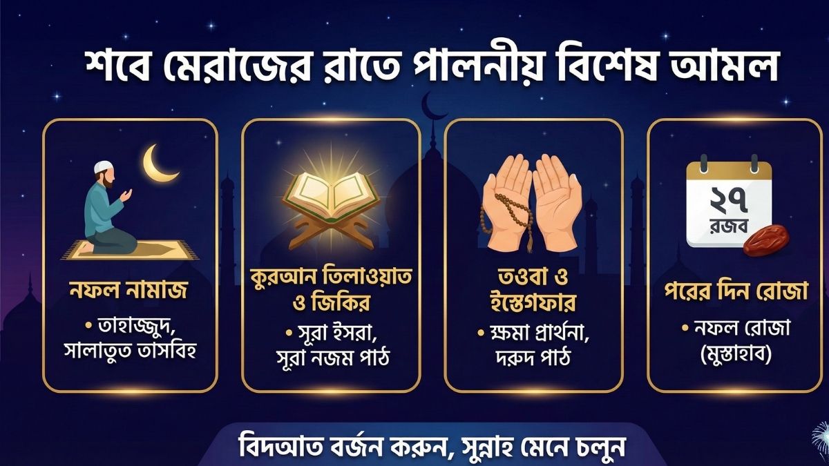 শবে মেরাজের রাতে পালনীয় বিশেষ দোয়া ও আমল