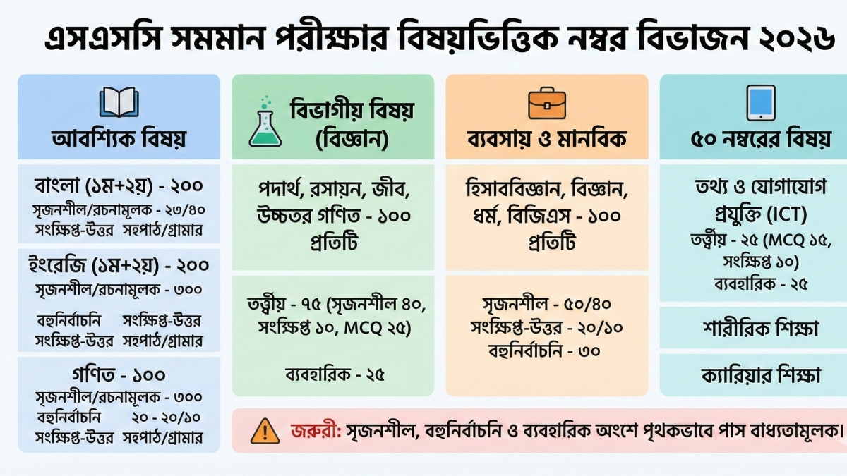 ২০২৬ সালের এসএসসি পরীক্ষার নম্বর বিভাজন কি পরিবর্তিত হয়েছে