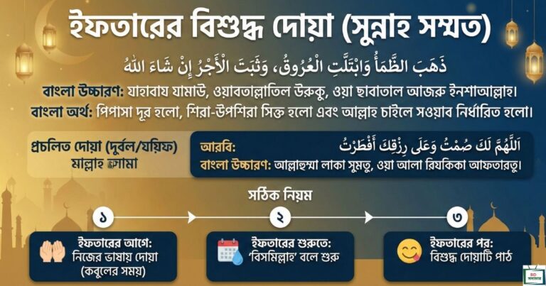 ইফতারের দোয়া আরবি ও বাংলা সঠিক উচ্চারণ, অর্থ ও সুন্নাহসম্মত নিয়ম