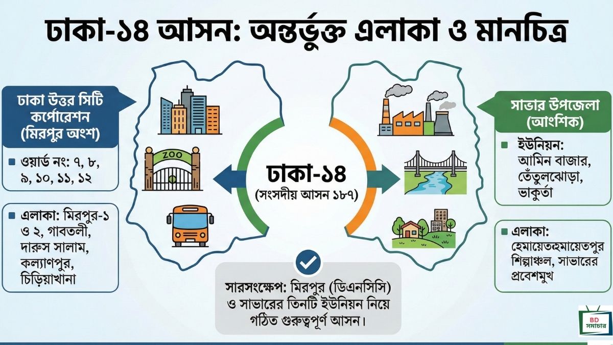 ঢাকা ১৪ আসনে কোন কোন এলাকা নিয়ে গঠিত