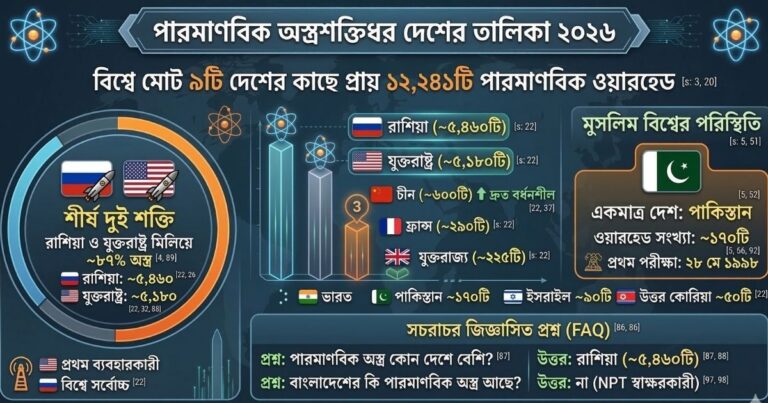 পারমাণবিক বোমা কোন দেশে কতটি ২০২৬